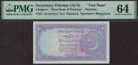 State Bank of Pakistan, a Securency Polymer test note for 2 Rupees, ND (c.1984), no serial number, perforated...