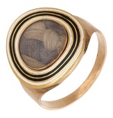A late 18th century enamel and hairwork double memorial ring, the circular glazed centre displaying two colours of...