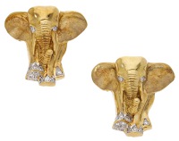 A pair of elephant cufflinks, the realistically modelled terminals with diamond highlights to the eyes and feet, to...