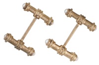 A pair of 9ct gold cufflinks by Deakin & Francis, retailed by Asprey, the reeded batons with cultured pearl...