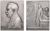 FRANCE, Henry le Chatelier, 1921, a plated bronze plaque by R. Lamourdedieu, bust left, rev. le Chatelier standing...