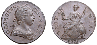 George III (1760-1820), Pre-1816 issues, Halfpenny, 1771 (BMC 896; S 3774). Chocolate brown patina, about extremely...