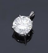 A diamond single stone pendant, the brilliant-cut diamond, weighing 3.01 carats, in a four-claw setting, length...