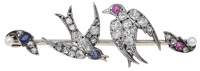 A late 19th century gem-set swallow brooch, the two birds set throughout with old brilliant-cut diamonds, one set...