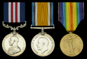 A Great War ‘Western Front’ M.M. group of three awarded to Gunner E. R. Stitson, Devon Royal Garrison...