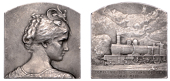 FRANCE, Compagnie des chemins de fer du Midi, 1910, an Art Nouveau silver plaque by L.-J. Deschamps, female bust...