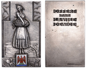 FRANCE, Ville de Nice, c. 1935, an Art Déco plated bronze and enamel award plaque by J.-S. Drago, young female in...