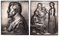 FRANCE, Odilon Lannelongue, 1901, an Art Nouveau plated bronze electrotype plaque by J.-C. Chaplain, bust left, rev....