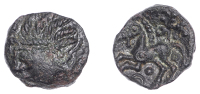 British Iron Age, CATUVELLAUNI, Addedomaros (c. 45-25 BC), bronze Unit, Addedomaros Corded type, head left, corded...