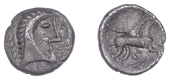 British Iron Age, ICENI, Uninscribed issues, silver Unit, Norfolk God [Moustache] type, stylised male head right,...