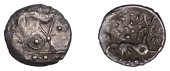 British Iron Age, ICENI, Uninscribed issues, silver Half Unit, Norfolk Ring Boar type, stylised boar right, long...