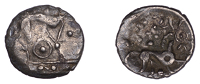 British Iron Age, ICENI, Uninscribed issues, silver Half Unit, Norfolk Ring Boar type, stylised boar right, long...