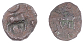 British Iron Age, CATUVELLAUNI, Tasciovanus (c. 25 BC - AD 10), bronze Unit, Grazing Horse type, ver below thick...