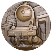 FRANCE, Chemin de Fer, 1931, a striking of the obv. of the medal by M. Delannoy, steam train passing under a bridge,...