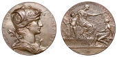 France, Exposition Universelle, Paris, 1889, an Art Nouveau bronze medal by J.-B. Daniel-Dupuis, head of Marianne to...