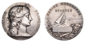 FRANCE, République, 1922, a silver award medal after J.-B. Daniel-Dupuis and by C. Marey, adapted for the Marine...