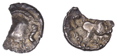 British Iron Age, TRINOVANTES, Uninscribed issues, silver Unit, Dolphin Curls type, head left, dolphin-like curls,...