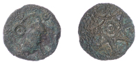 British Iron Age, CATUVELLAUNI, Tasciovanus (c. 25 BC - AD 10), bronze Unit, Bull type, geometric pattern forming...