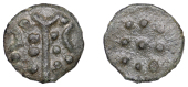 British Iron Age, DUROTRIGES, Uninscribed issues, cast bronze Unit, Hengistbury V-type, spike, pellets and V-shape,...