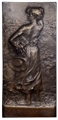 FRANCE, Agriculture, c. 1900, an Art Nouveau uniface electrotype bronze plaque, unsigned, young female standing left...