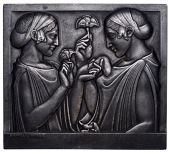 FRANCE, Exaltation de la fleur [Exaltation of the Flower], 1931, an Art Déco uniface silver plaque by P. Turin, two...