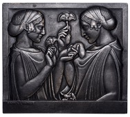 FRANCE, Exaltation de la fleur [Exaltation of the Flower], 1931, an Art Déco uniface silver plaque by P. Turin, two...