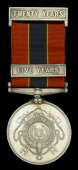 National Fire Brigades Association Long Service Medal, silver, with clasps for Five Years and Twenty Years’...