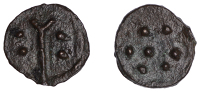 British Iron Age, DUROTRIGES, Uninscribed issues, cast bronze Unit, Hengistbury Mini Dots type, spike through...