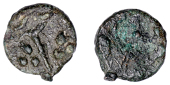 British Iron Age, DUROTRIGES, Uninscribed issues, cast bronze Unit, Hengistbury Wreath type, spike through centre,...