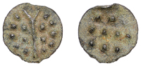 British Iron Age, DUROTRIGES, Uninscribed issues, cast bronze Unit, Hengistbury Multi Dots type, spike through...
