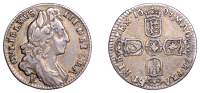 William III (1694-1702), Sixpence, 1697b over e, first bust, small crowns, later harp (ESC 1282; S 3534). Toned,...