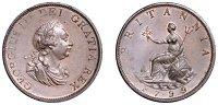 George III (1760-1820), Pre-1816 issues, Halfpenny, 1799, 5 gunports (BMC 1248; S 3778). Good extremely fine, traces...