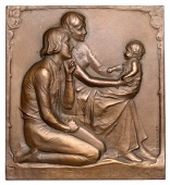 AUSTRIA, Liebesglück [Happiness in Love], c. 1910, a uniface bronze plaque by L. Hujer, female seated to right,...