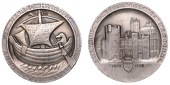 FRANCE, Chambre de Commerce de Narbonne, 1933, a silver medal, unsigned, ancient sailing ship being rowed by a...