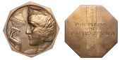 AUSTRIA, Frau mit Zierbox [Woman with Ornamental Box], c. 1930, a uniface octagonal bronze plaque, unsigned, female...