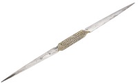 An Elizabeth II silver paper knife by Stuart Devlin, of double ended spear form, with textured central grip, London...