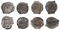 British Iron Age, CANTII, cast Potin Units (4), Angular Bull type, outline head right, central pellet, rev. outline...