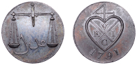 India, EIC: Bombay Presidency, Double Pice or 8 Reas, 1791, type A/II, 13.11g/6h (Prid. 118; Stevens 8.2; KM 196)....
