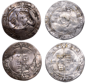 Edward VI, Third period, Fine issue, Sixpences, London, mm. tun, 2.73g/6h, 3.04g/3h (N 1938; S 2483) [2]. Poor to...
