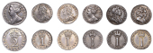 William and Mary (1688-1694), Penny, 1690 (S 3445); William III, Penny, 1700 (S 3552); Anne, Twopence, 1710, Penny,...