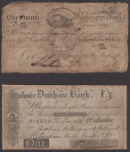 Durham Bank, £1, 25 November 1814, serial number B516, Workington Bank, 1 Guinea, 3 June 1809, serial number...