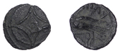 British Iron Age, CATUVELLAUNI, Rues (c. AD 1-10), bronze fractional Unit, Concave Squares type, two squares with...