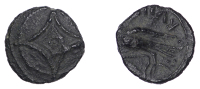 British Iron Age, CATUVELLAUNI, Rues (c. AD 1-10), bronze fractional Unit, Concave Squares type, two squares with...
