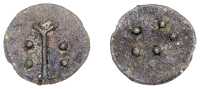 British Iron Age, DUROTRIGES, Uninscribed issues, cast bronze Unit, Hengistbury Mini Dots type, spike through...
