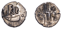 British Iron Age, DUROTRIGES, Uninscribed issues, silver Quarter-Stater, Duro Boat Dots type, three men in a boat...