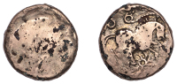 British Iron Age, TRINOVANTES, Uninscribed issues, a plated contemporary imitation of a gold Stater, Late Whaddon...