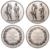 National Rifle Association, 1951, a silver prize medal, archer and rifleman standing holding arms, rev. named...