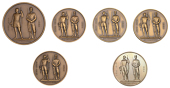 National Rifle Association, 1947, a bronze prize medal, archer and rifleman standing holding arms, rev. named...