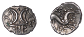 British Iron Age, ICENI, Ecen (c. AD 10-43), silver Unit, Trefoil type, double crescent emblem on vertical wreath,...