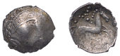 British Iron Age, ICENI, Uninscribed issues, silver Unit, Punk Head type, male head right, herringbone hair, large...